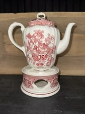 Villeroy & Boch Red Fasan Pattern HTF 6 Cup Coffee Pot & Warming Stand