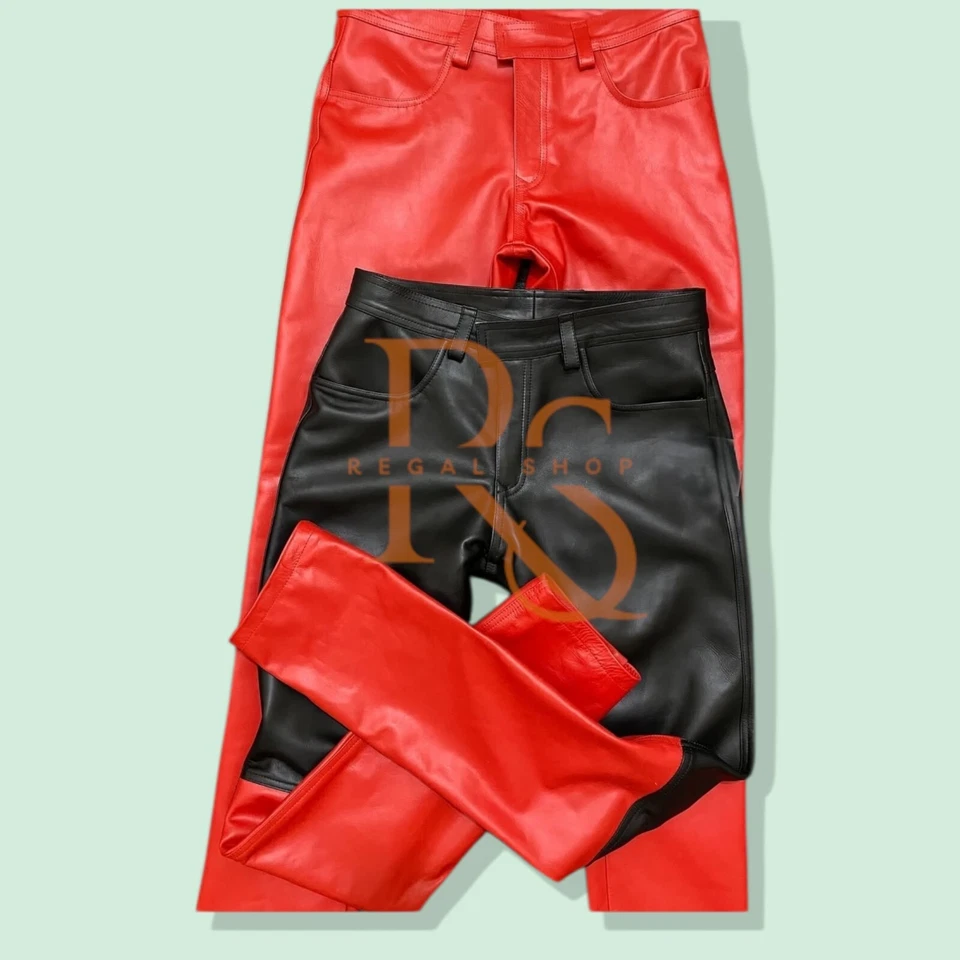 Par de dos pantalones de cuero genuino de piel de cordero para hombre pantalones de cuero estilo clásico Foto 4 de 4