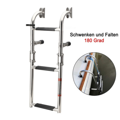 Stainless Steel 3 Step Folding Boat Ladder 2+1 Steps Portable Yacht Boat Ladder