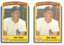 2 CARD 1990 SWELL BASEBALL GREATS TOM TRESH BASEBALL CARD #17
