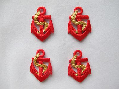 #3314R 1-1/4'' Lot 4Pcs Red Marine Anchor w/Rope Embroidery Applique Patch