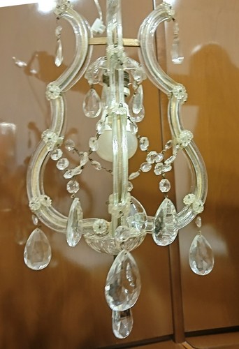 lampadario STILE MARIA TERESA d'epoca anni '50 ferro dorato e cristallo - Foto 4 di 6