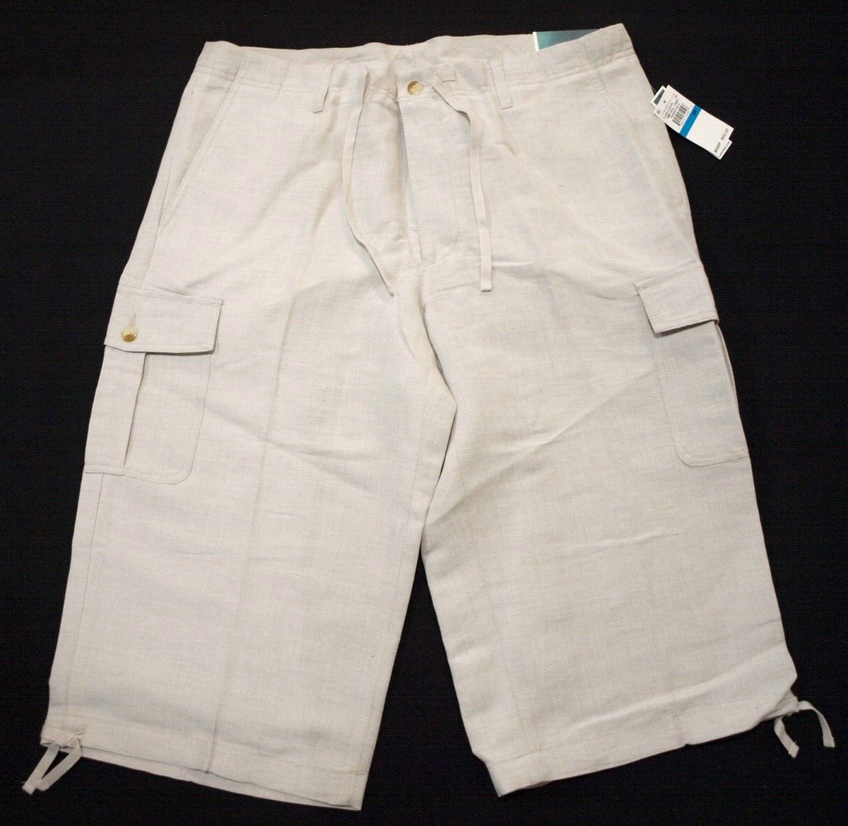 Cubavera Men's Drawstring Clamdigger Natural Linen Bermuda Shorts Pants  size 30