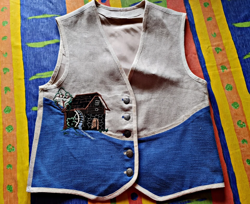VEST VINTAGE TRACHTEN OKTOBERFEST DIRNDL TYROL WOMEN SLEEVELESS :US14/EU 42 - Image 4 of 4