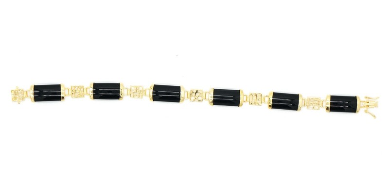 Natural Jade 925 Sterling Silver Yellow-gold Plated Fortune Clasp Link Bracelet - Product main view