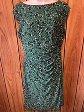 RALPH LAUREN Green Black and White Flower Sleeveless Dress 8 Boat Neck