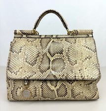 DOLCE & GABBANA Beige Miss Sicily Python Leather Large Satchel Bag Shoulder