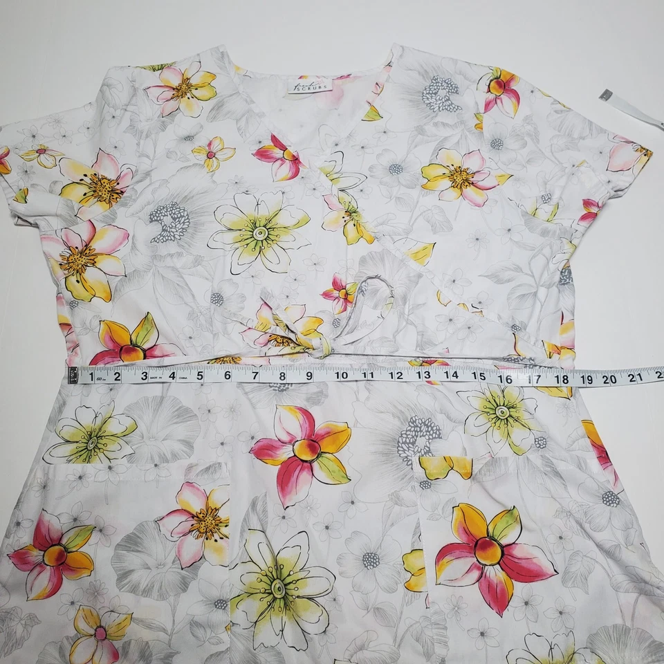 Blusa Médica Estampada Fresh Rosa Pálido Amarillo Flores XS Floral Foto 4 de 4