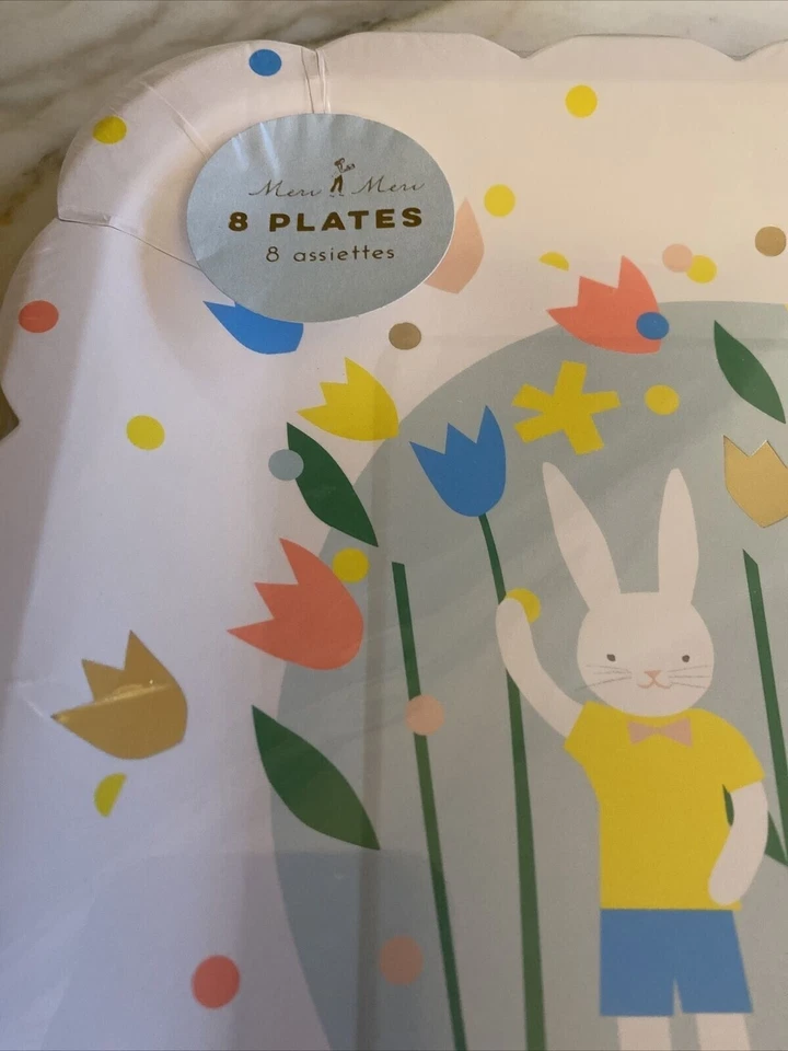 Meri Meri Rabbit Easter Bunny Paper Plates Tulips Pack of 8 - Image 2 of 4