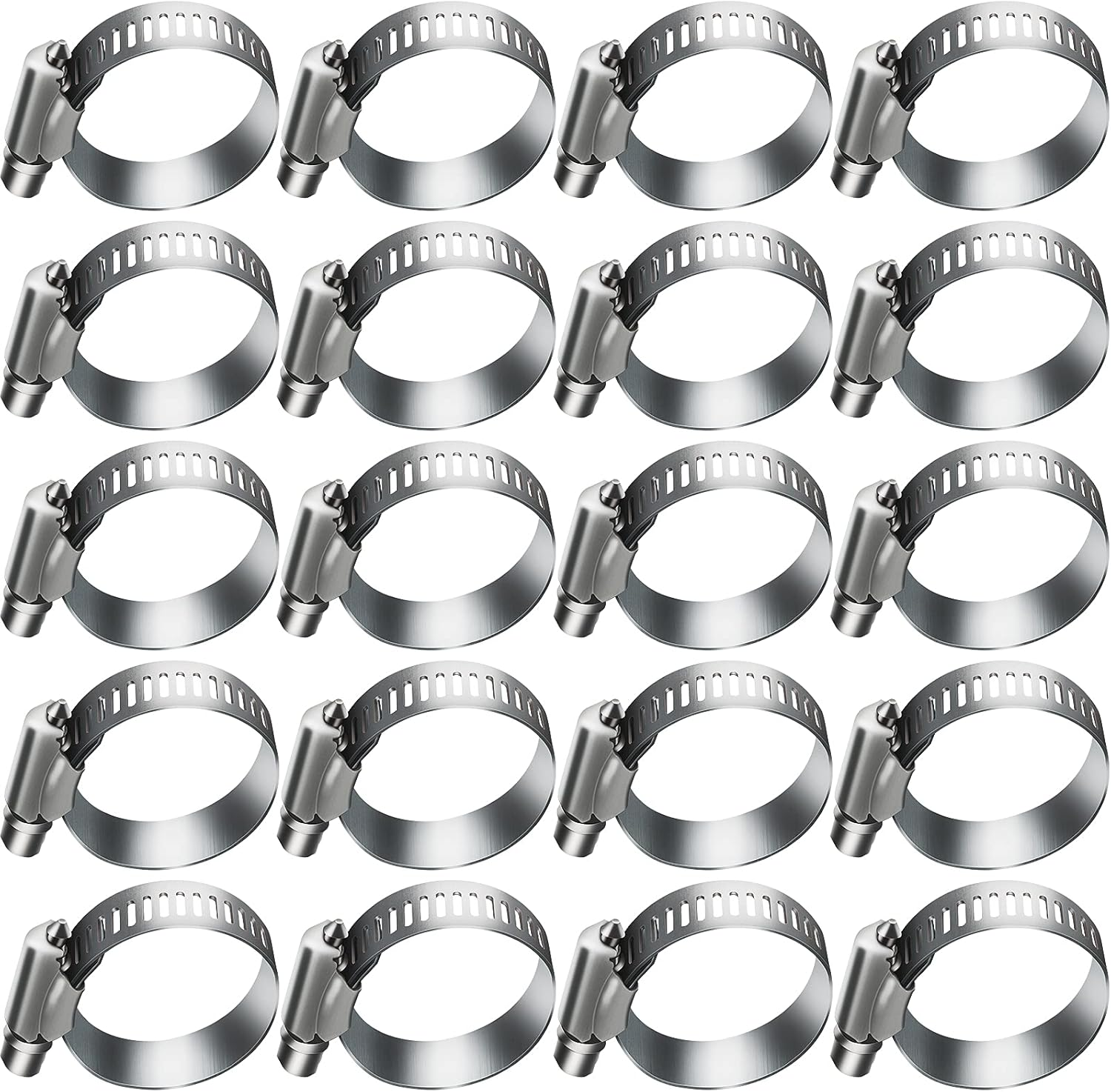 20Pcs Adjustable Worm Gear Hose Clamp Stainless Steel Pipe Clamps, 1.5
