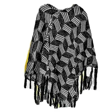 NWT Knitted Woven Poncho Sweater Poncho Cape Shawl Geometric Black White Acrylic