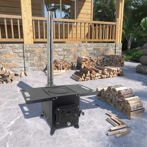 Portable Camping Wood Stove Outdoor Tent Heating Chimney Cooking Oven Grill - Picture 12 of 12