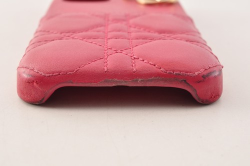 Christian Dior Phone Case Leather Pink Gold Logo Women Used Auth 10E6152 - Zdjęcie 6 z 14