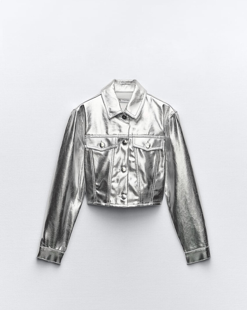 silver metallic jacket zara