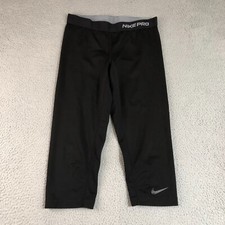 Nike Pro Leggings Women Medium Black Yoga Workout Dri-Fit Logo Swoosh Capri