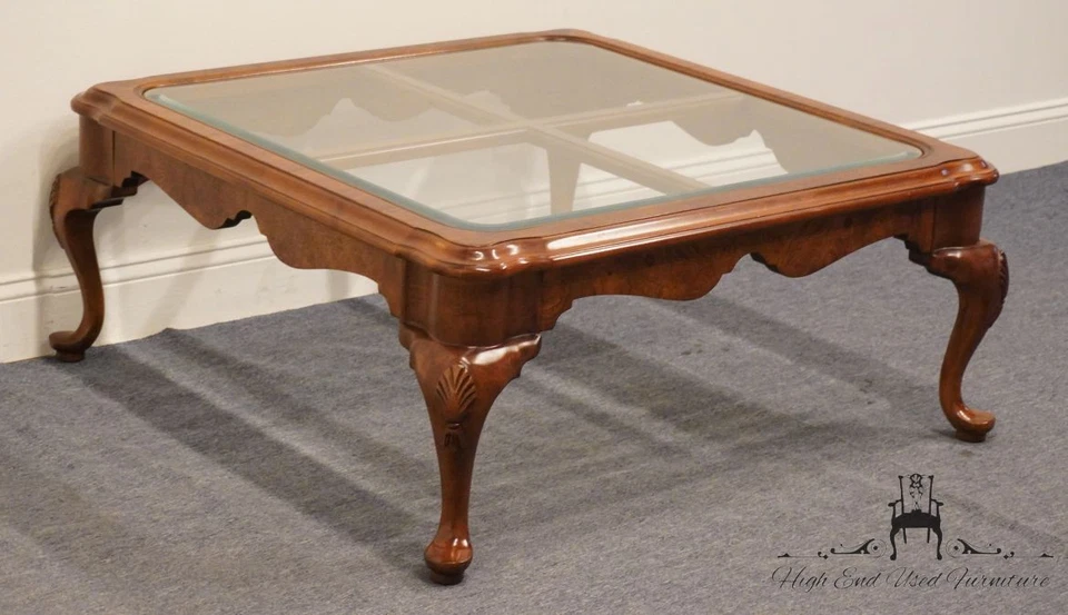 HEKMAN FURNITURE Solid Cherry Traditional Style 39" Square Glass Topped Accen... - Image 2 of 4