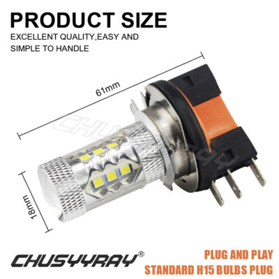 H15 LED Headlight Bulbs Hi/Lo Beam DRL Conversion Kit 6500K Bright