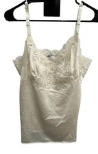 Vintage Shadowline Ivory Lace Trim Nylon Camisole Top Size 36 Y2K Babydoll