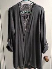 Altar d State Cardigan Sweater Size Large Gray Crochet Top Long Sleeve