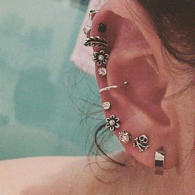 New 9PCS/Set Boho Crystal Flower Star Feather Skull Stud Earring uk