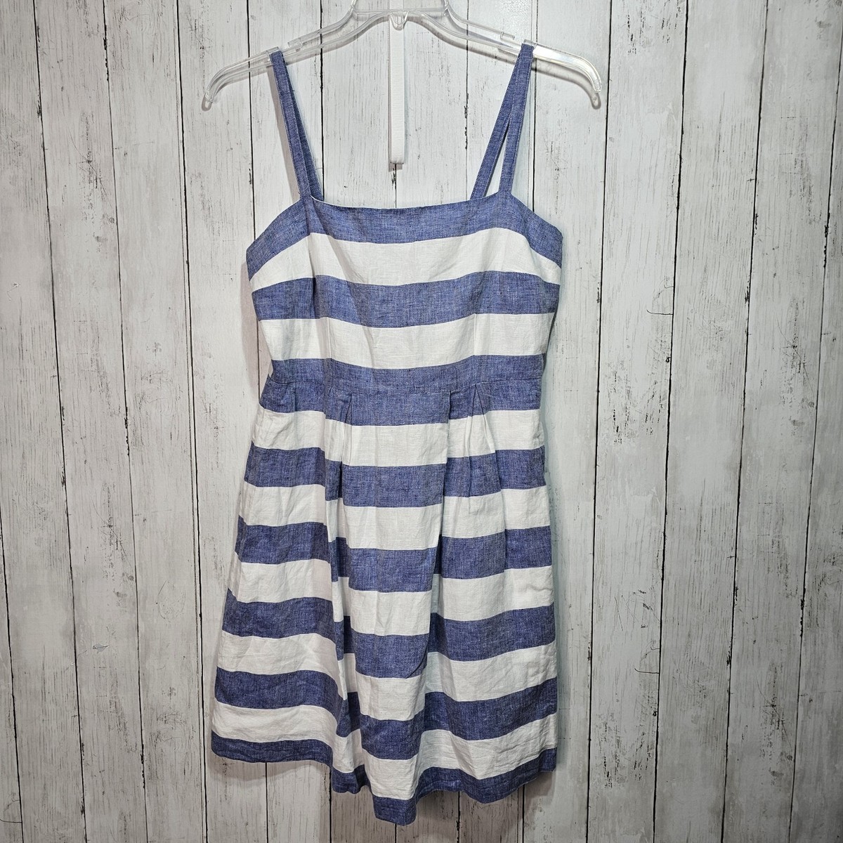 chinese dress ladies Ann Taylor Loft Blue and White Stripped Dress with Straps Size 8 SKU 0   Designers On A Dime