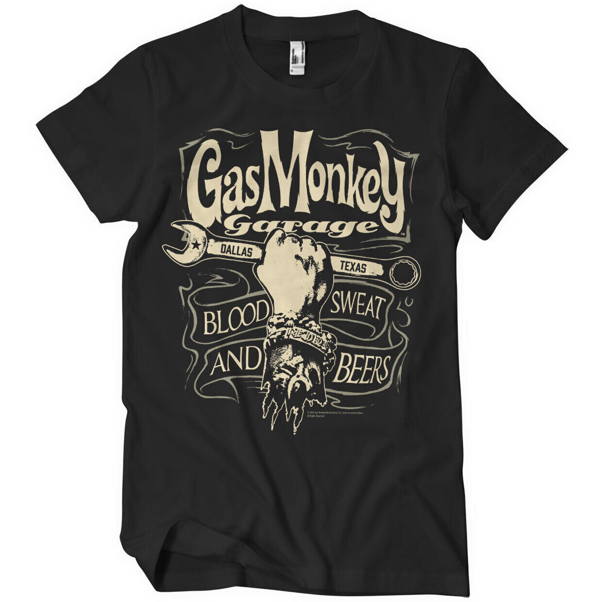 Gas Monkey Garage T-Shirt Homme Noir Col Rond Manches Courtes