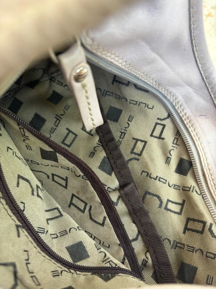 NUOVEDIVE Beige/PINK  Leather Hobo Shoulder Bag With Adjustable Strap & Zippered - Image 4 of 4