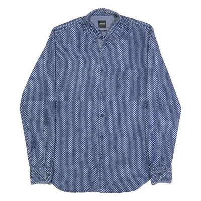 BOSS HUGO BOSS Camisa Casual de Algodón con Estampado Azul Hombre Manga Larga S - Imagen 1 de 4