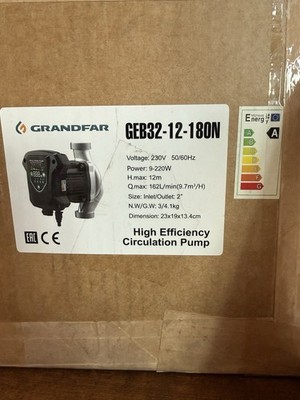 Grandfar Circulation Pump, High Efficiency 2'' - 50-180F High Flow
