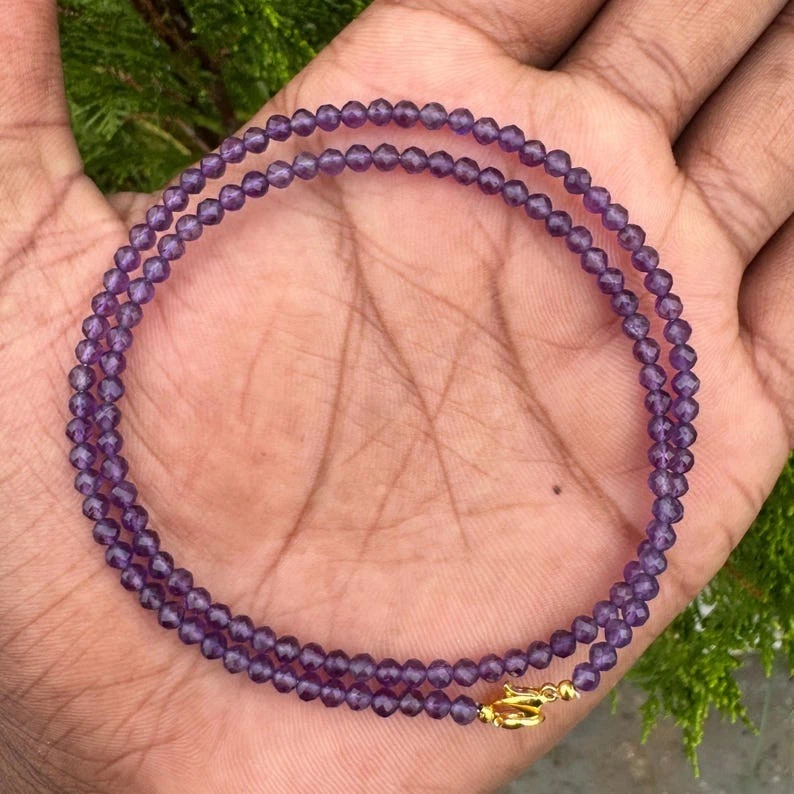 Изящный аметист ограненный круглый драгоценный камень бисер февраль камень ожерелье 24'' - Изображение 3 из 4