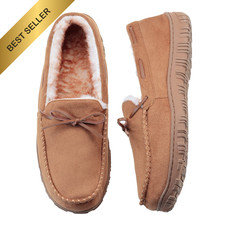 VLLy Men's Moccasin Slippers Fleece Lined Memory Foam Non-Slip House Shoes