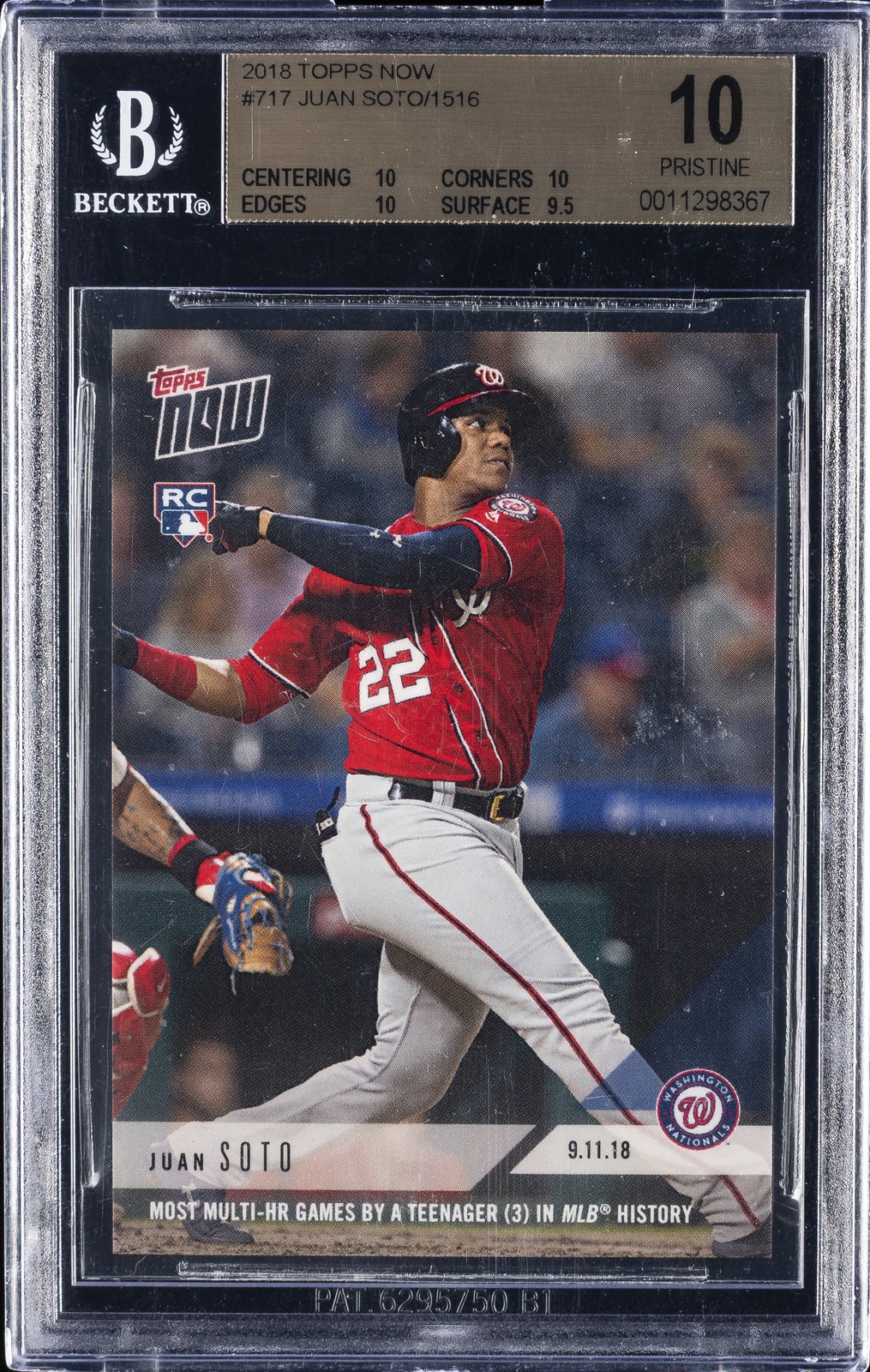 2018 TOPPS NOW MOST HOMERUNS BY A TEENAGER IN MLB HISTORY #717 JUAN SOTO BGS 10