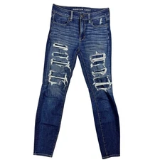 American Eagle Hi Rise Jegging Ripped Distress Dark Wash Denim Size 6 Women Jean