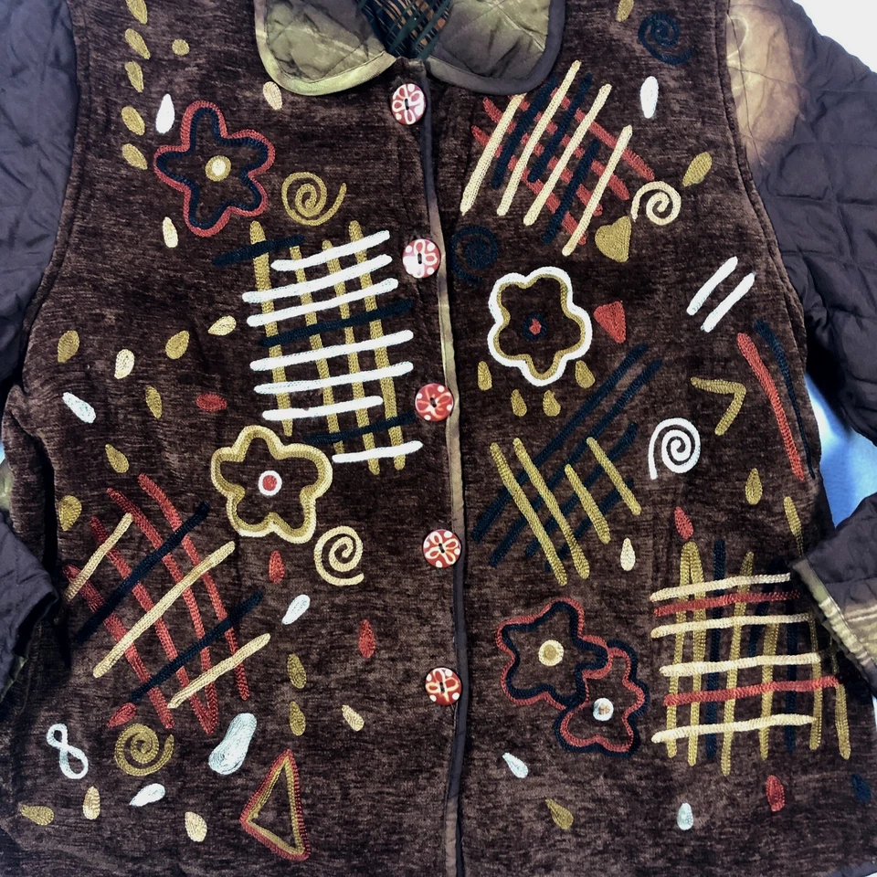 Chaqueta acolchada Indigo Moon para mujer talla L bordada botón delantero reversible nueva con etiquetas Foto 3 de 4