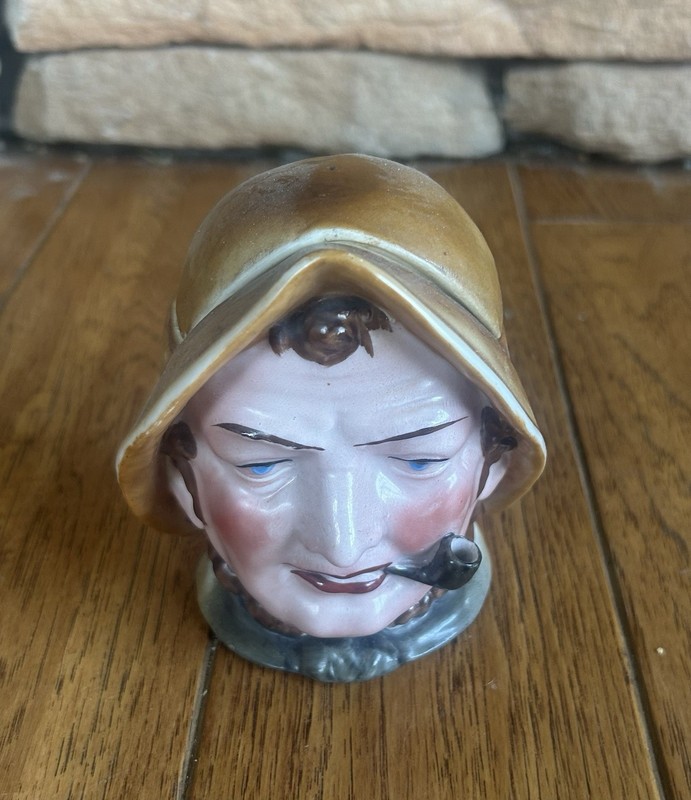 Antique Majolica Toby Jar Sailor Fisherman Pipe Tobacco Humidor Character Head