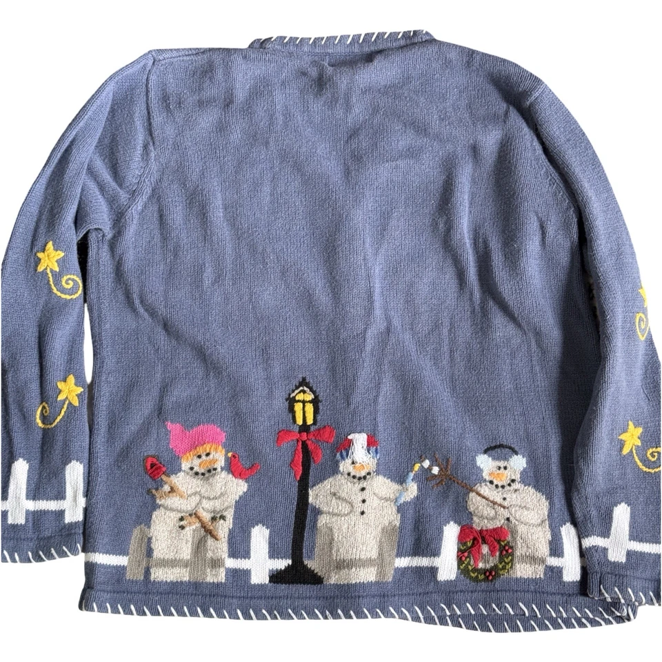 Шарлатан заводской рождественский свитер кардиган снеговик дерево праздник уродливый Xmas M - Изображение 3 из 4