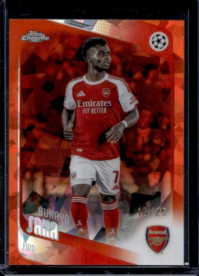 2025-26 Topps Chrome UEFA Sapphire Bukayo Saka Orange Refractor #/25 Arsenal