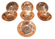 7) VNTG Jeanette Glass Iris & Herringbone Iridescent Berry Bowls 4 1/2"