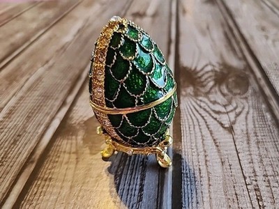 Stauer Egg Emerald Lace Enameled Trinket Box With Matching Necklace
