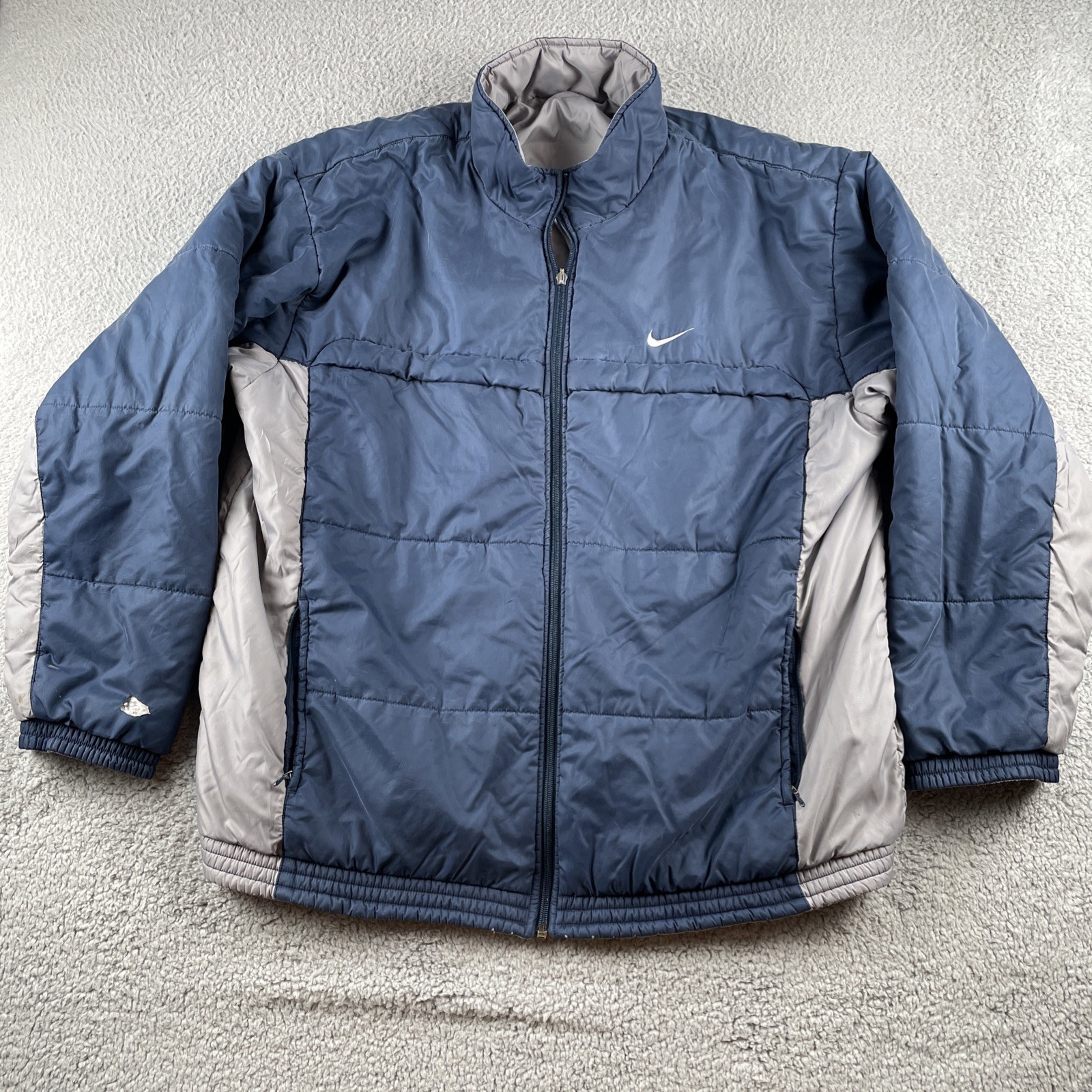 Vintage Nike Puffer Jacket Navy Blue & Grey Slightly Distressed 90s Y2K 2XL/3XL