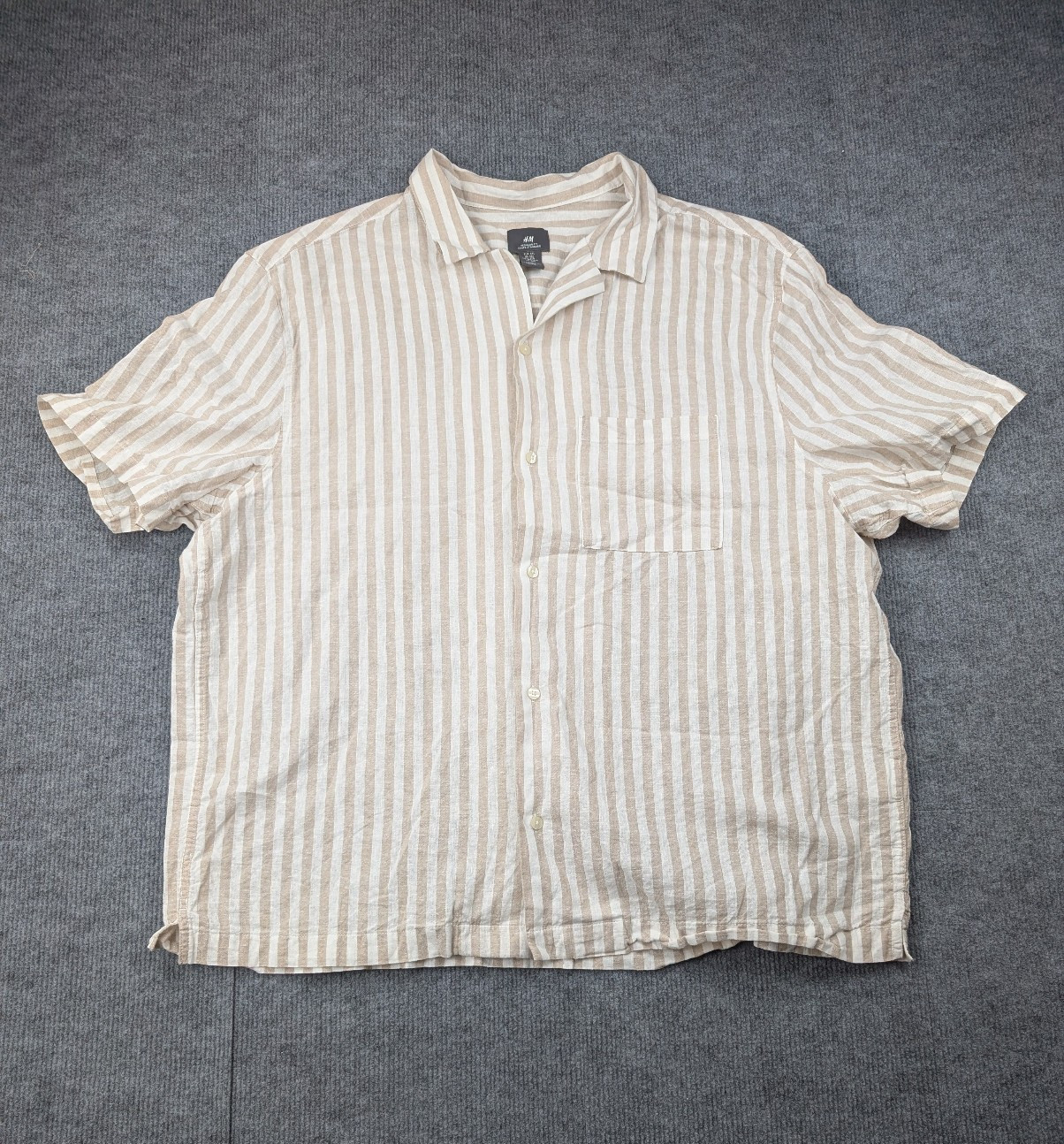 H&M Linen Button Up Shirt Mens 3XL Striped Neutral Coastal Minimal Beach Preppy