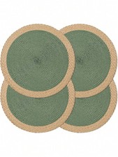 4PCS Round Woven Placemats 15 Inch Green Heat Resistant Table Mats