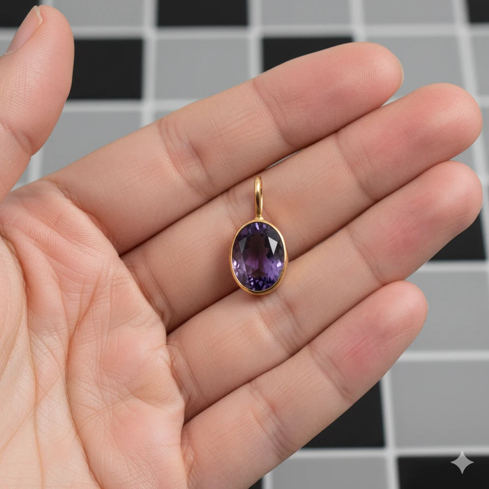 Natürlich Amethyst Gold Anhänger, 14kt Handgemacht Schmuck, Weihnachts Gift - Bild 4 von 4