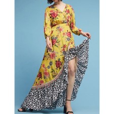 Farm Rio Sunlit Floral Maxi Dress Yellow Mixed Floral Size Medium