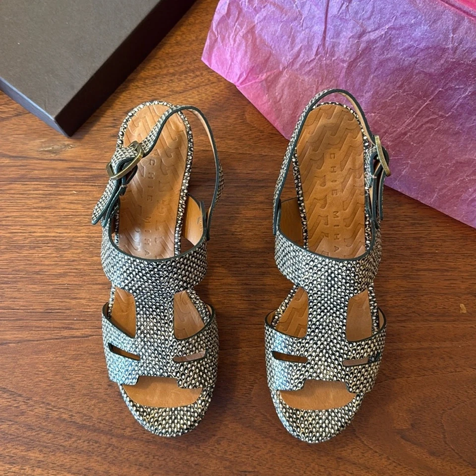 Nuevas Sandalias Chie Mihara “Lusca” Estampado Serpiente en Cuero Negro Talla 7 Foto 3 de 4