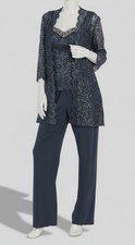 R M Richards Women's Gray 3pc Embellished Jacket Sleeveless Top Size 12