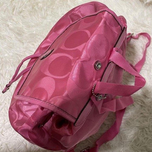 Vintage Coach Back Pack Shoulder bag 77350 Pink Leather Y2K Hobo Packable Logo - Picture 5 of 24