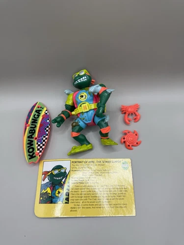 Vintage 1990 TMNT Turtles Mike the Sewer Surfer Michaelangelo 4" Complete Figure
