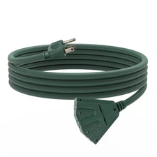 10 Ft Outdoor Extension Cord with 3 Electrical Power Outlets - 16/3 SJTW Gree...