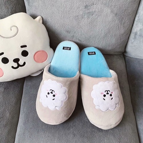 Cartoon BTS Indoor Shoes series Plush Slippers Couple Warm Cotton Slippers - Picture 12 of 14